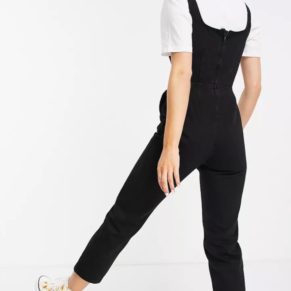 (Size 2 Petite) ASOS DESIGN PETITE Size 2 black denim square neck jumpsuit